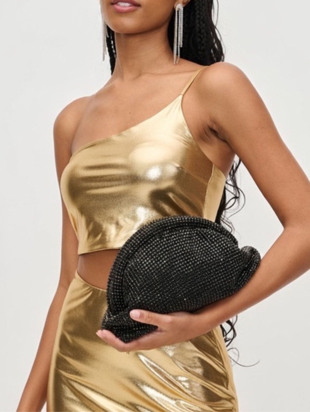 GORGEOUS Black Rhinestone Evening Bag Chain Crossbody Clutch Urban Expressions